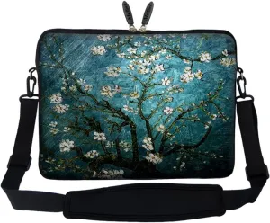 Meffort Inc® 15 15.6 inch Neoprene Laptop Sleeve Bag Carrying Case with Hidden Handle and Adjustable Shoulder Strap - Vincent Van Gogh Almond Blossoming