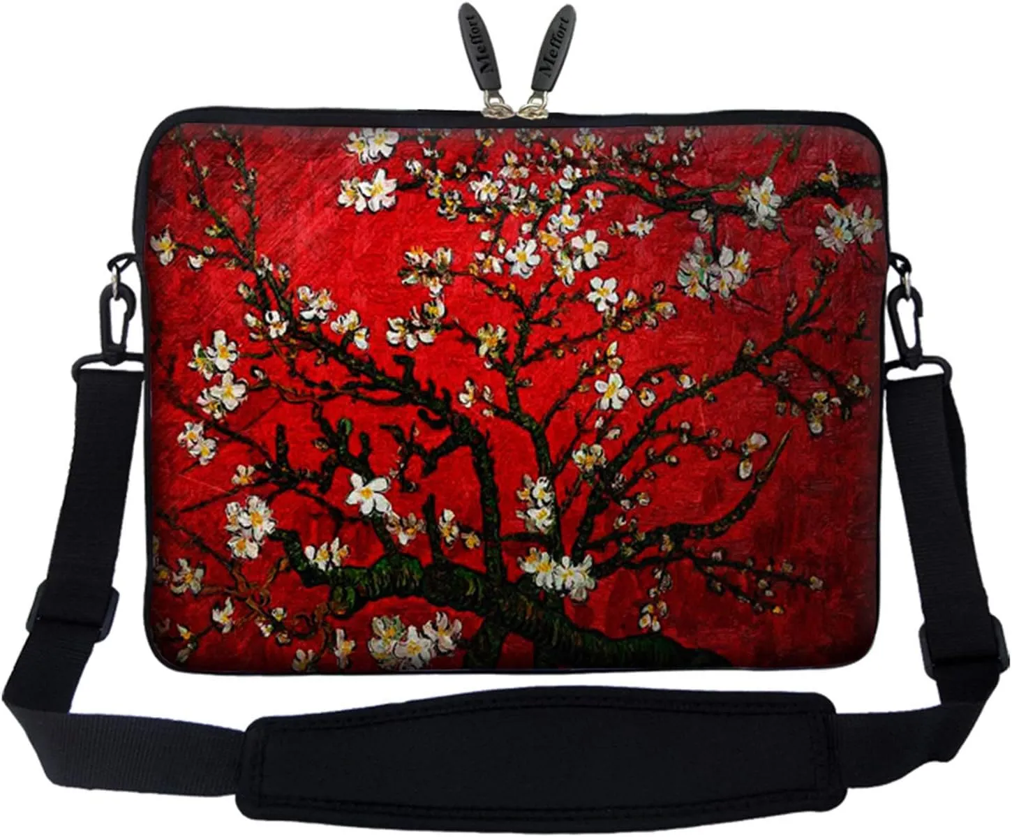 Meffort Inc® 15 15.6 inch Neoprene Laptop Sleeve Bag Carrying Case with Hidden Handle and Adjustable Shoulder Strap - Vincent Van Gogh Cherry Blossoming