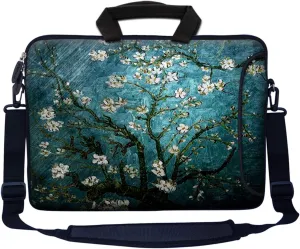 Meffort Inc 15.6 Inch Neoprene Laptop Bag – Water Resistant, Reinforced Zipper, Adjustable Shoulder Strap, Extra Side Pocket, Fits 15 to 15.6 Inch Laptops - Almond Blossoming