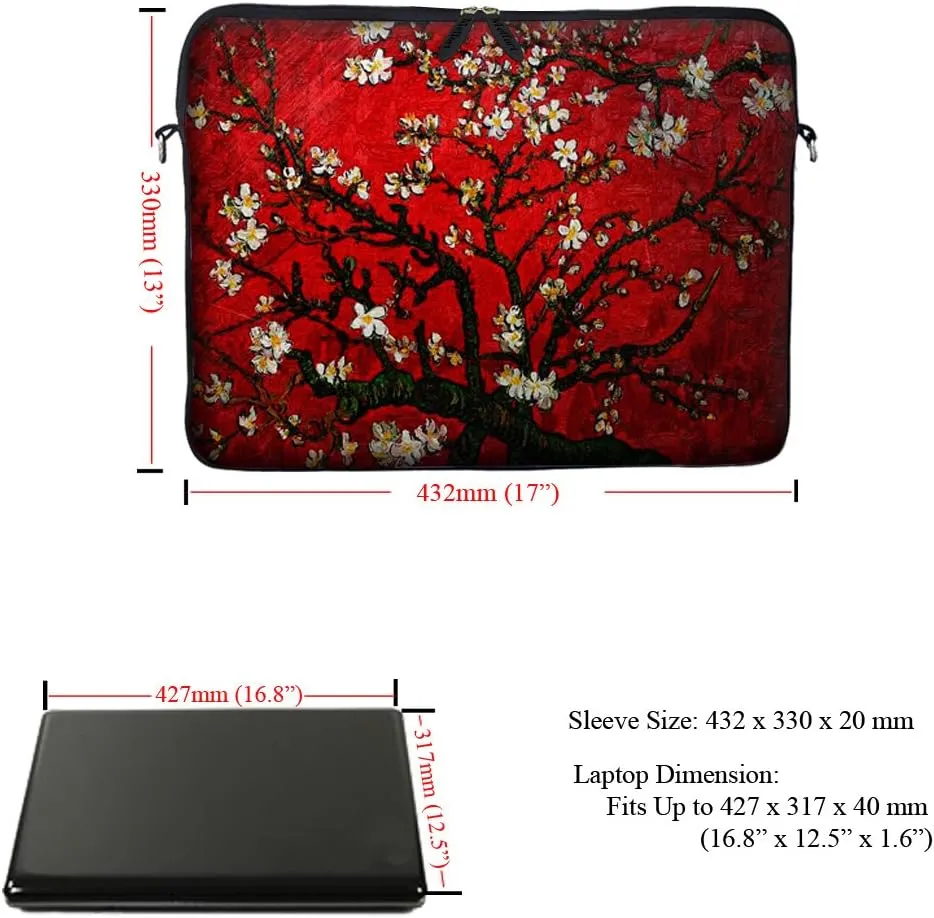 Meffort Inc 17 17.3 inch Neoprene Laptop Sleeve Bag Carrying Case with Hidden Handle and Adjustable Shoulder Strap - Vincent van Gogh Cherry Blossoming