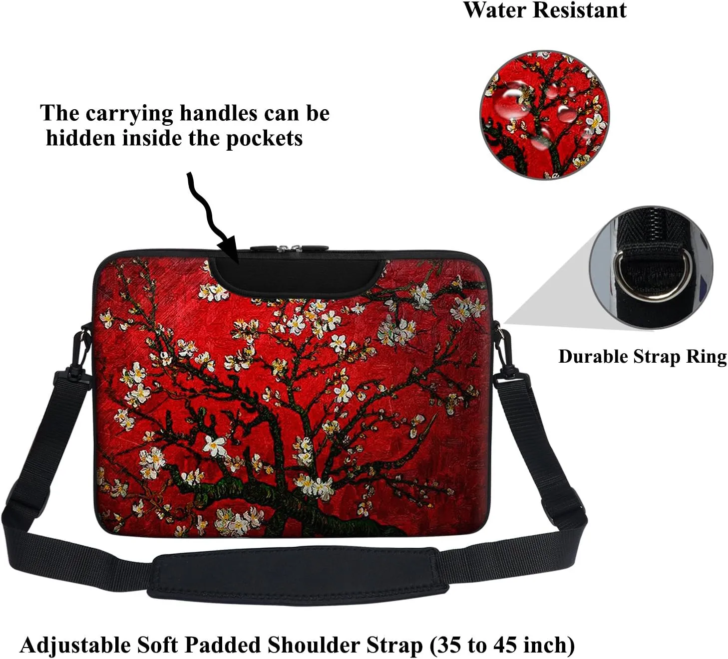 Meffort Inc Neoprene Laptop Shoulder Briefcase Bag Carry Case Handbag for 15 15.6 inch Notebook Computer - Vincent Van Gogh Cherry Blossoming