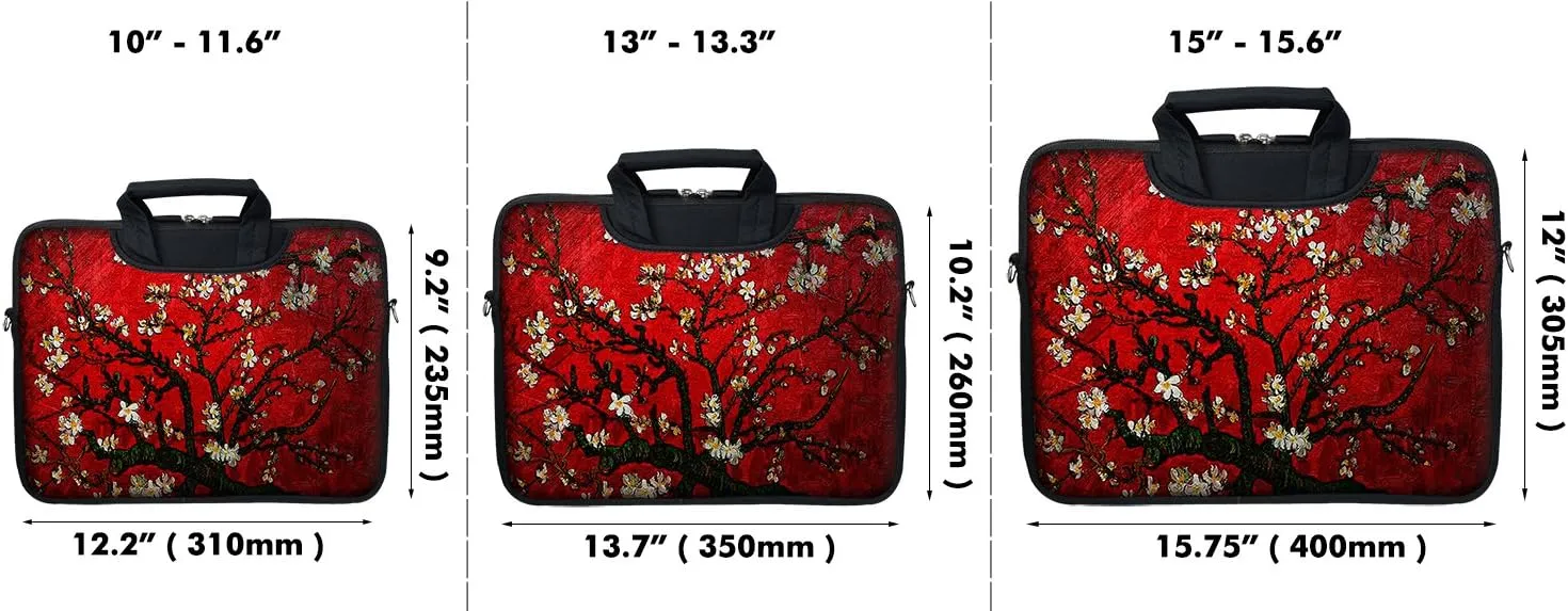 Meffort Inc Neoprene Laptop Shoulder Briefcase Bag Carry Case Handbag for 15 15.6 inch Notebook Computer - Vincent Van Gogh Cherry Blossoming