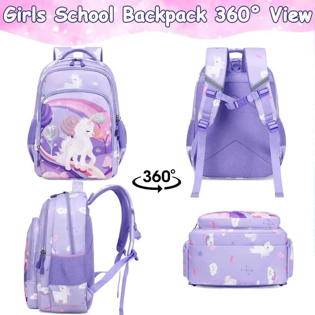 Meisohua Girls Backpack with Lunch Box 3 in 1 Set Kids Backpack for Girls Preschool Kindergarten Elementary School Backpack