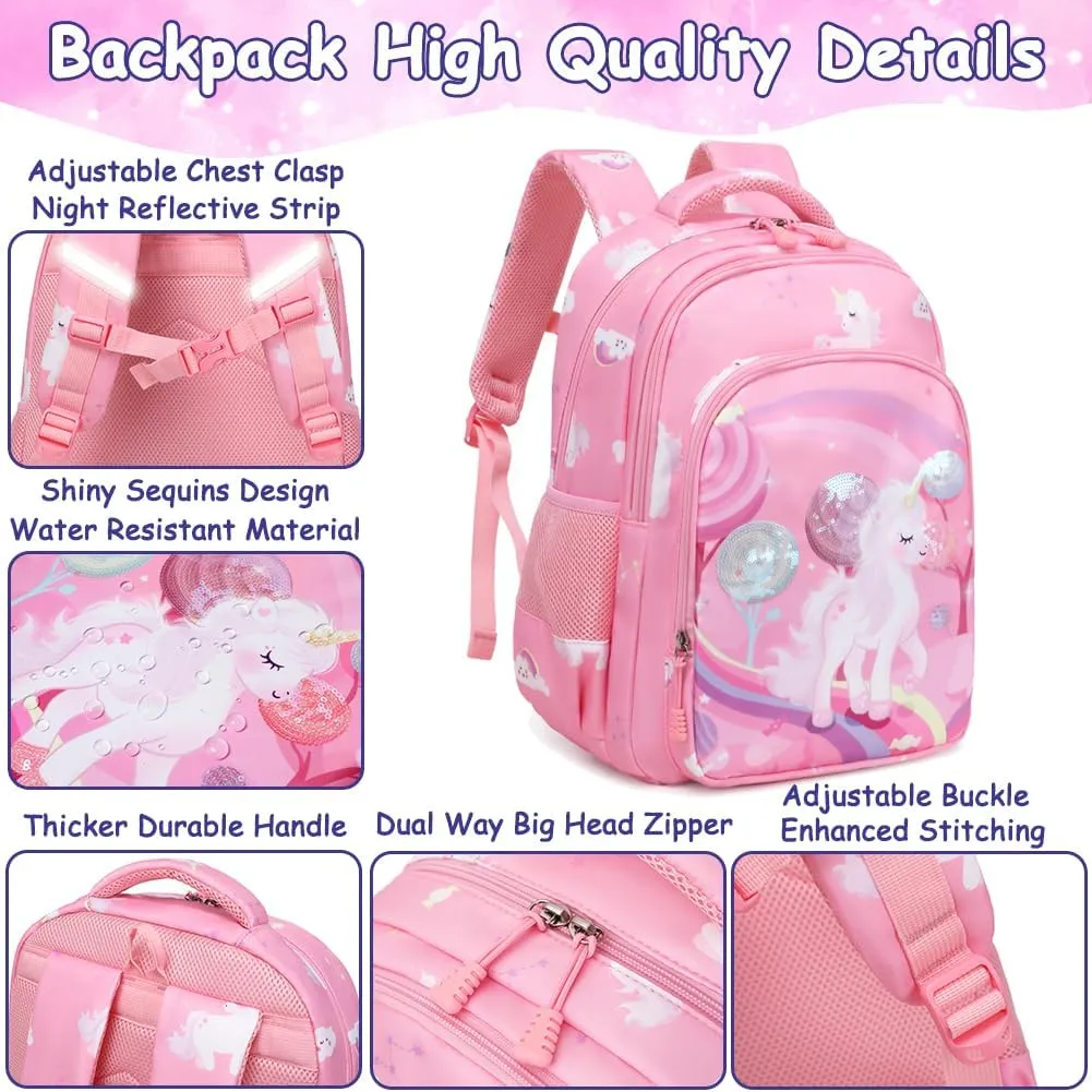 Meisohua Girls Backpack with Lunch Box 3 in 1 Set Kids Backpack for Girls Preschool Kindergarten Elementary School Backpack