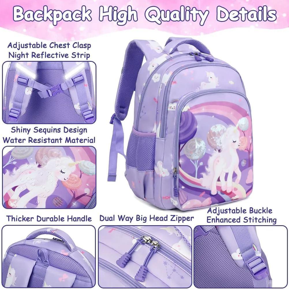 Meisohua Girls Backpack with Lunch Box 3 in 1 Set Kids Backpack for Girls Preschool Kindergarten Elementary School Backpack