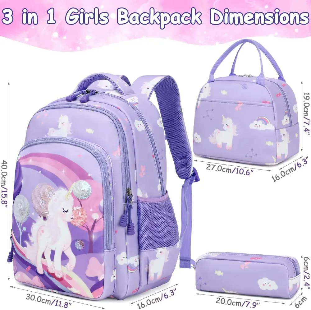 Meisohua Girls Backpack with Lunch Box 3 in 1 Set Kids Backpack for Girls Preschool Kindergarten Elementary School Backpack