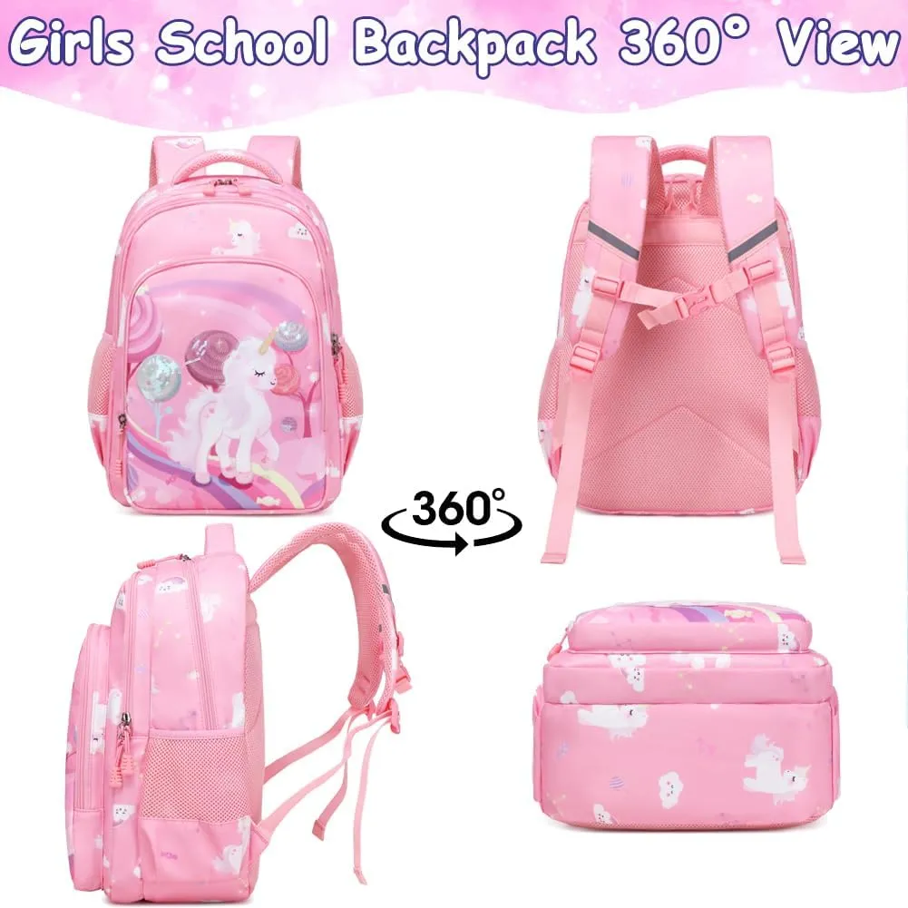 Meisohua Girls Backpack with Lunch Box 3 in 1 Set Kids Backpack for Girls Preschool Kindergarten Elementary School Backpack
