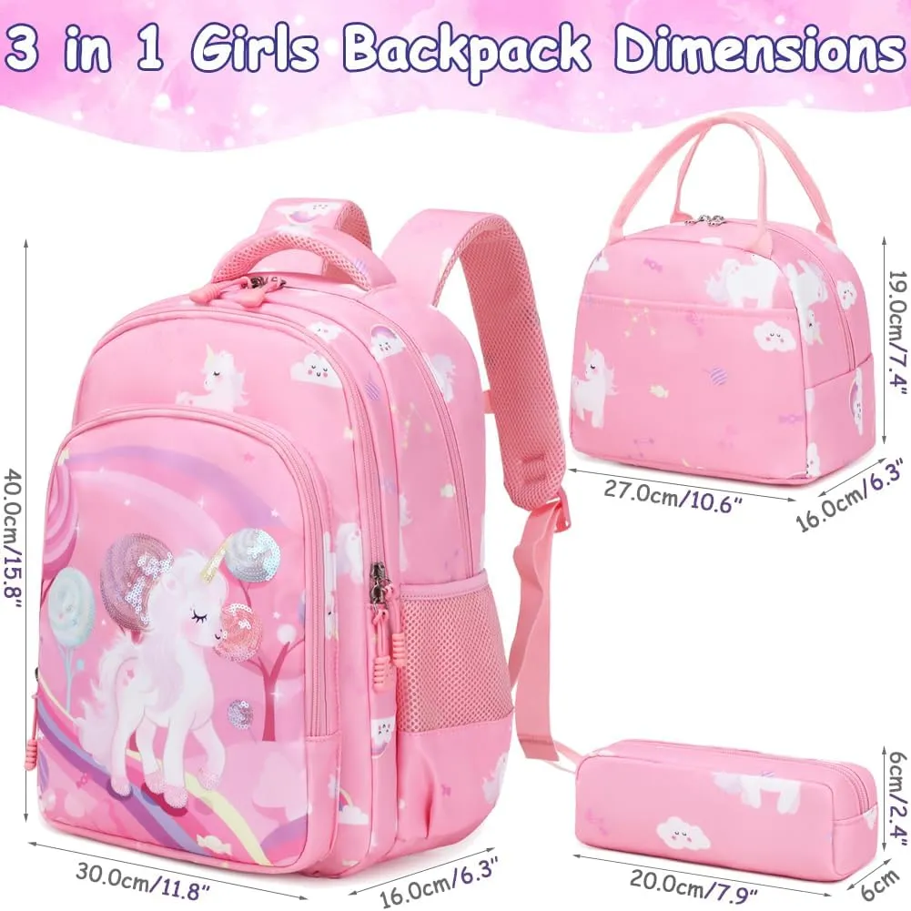 Meisohua Girls Backpack with Lunch Box 3 in 1 Set Kids Backpack for Girls Preschool Kindergarten Elementary School Backpack
