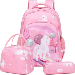 Meisohua Girls Backpack with Lunch Box 3 in 1 Set Kids Backpack for Girls Preschool Kindergarten Elementary School Backpack