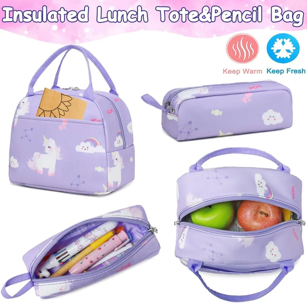 Meisohua Girls Backpack with Lunch Box 3 in 1 Set Kids Backpack for Girls Preschool Kindergarten Elementary School Backpack