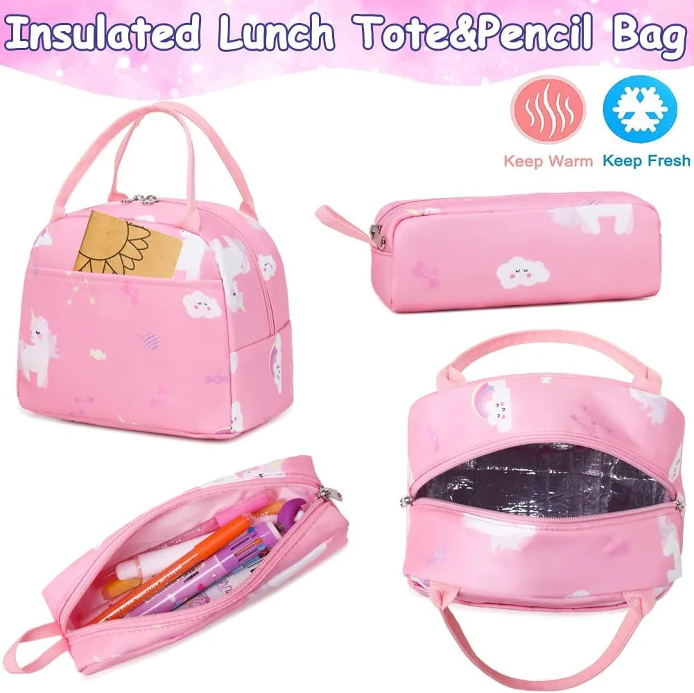 Meisohua Girls Backpack with Lunch Box 3 in 1 Set Kids Backpack for Girls Preschool Kindergarten Elementary School Backpack