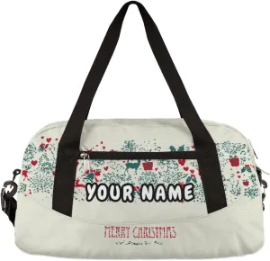 Merry Christmas Happy New Year Personalized Kids Duffel Bag for Girls Boys, Christmas Debris Custom Name Dance Bag Overnight Small Duffel Bag Carry On Weekend Sports Travel Bag for School Practice Gymnastics Ballet
