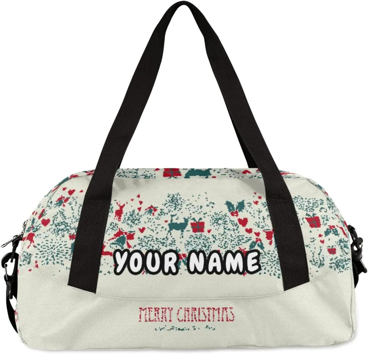 Merry Christmas Happy New Year Personalized Kids Duffel Bag for Girls Boys, Christmas Debris Custom Name Dance Bag Overnight Small Duffel Bag Carry On Weekend Sports Travel Bag for School Practice Gymnastics Ballet