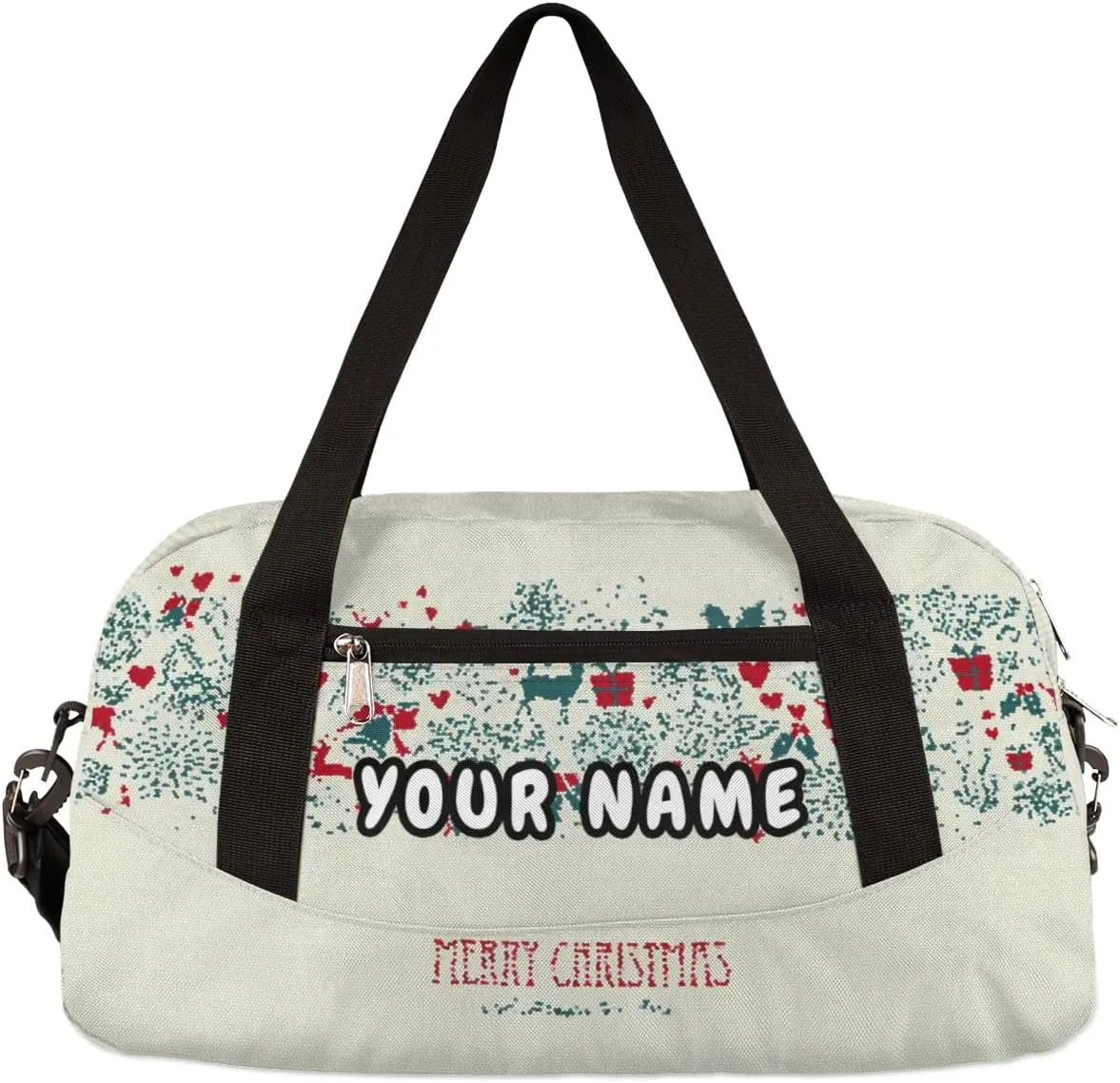 Merry Christmas Happy New Year Personalized Kids Duffel Bag for Girls Boys, Christmas Debris Custom Name Dance Bag Overnight Small Duffel Bag Carry On Weekend Sports Travel Bag for School Practice Gymnastics Ballet