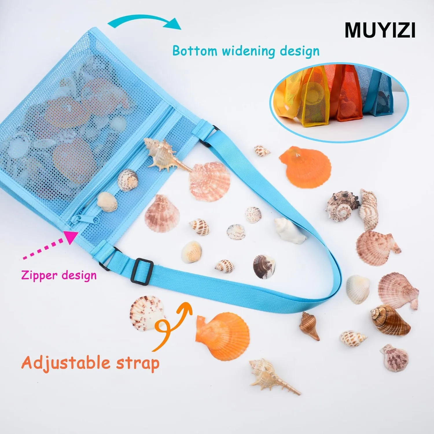 Mesh Bag for Holding Beach Shell,Toys (Blue&Yellow&Orange 3pack) Shell Collecting Bags for Kids, for Picking Up Shells