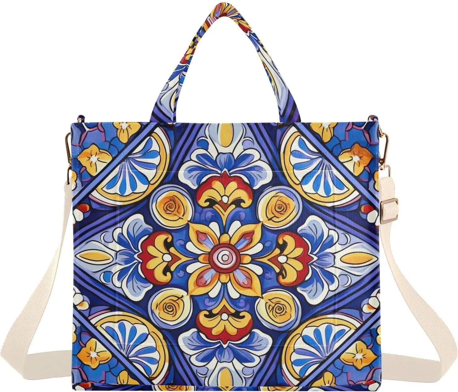 Mexican Ceramic Tile Corduroy Tote Bag for Women Hobo Crossbody Bag Purse Stylish Shoulder Handbag Messenger Bags, S