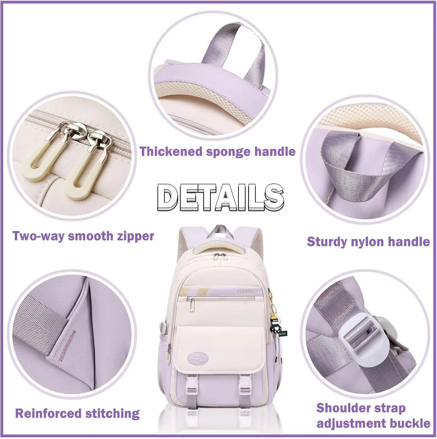 Mildame Backpacks for Girls Set, Aesthetic Backpack for Teens, Lightweight Classic Backpack for Kids, 3Pcs Boys Girls Bookbags with Cute Pendant