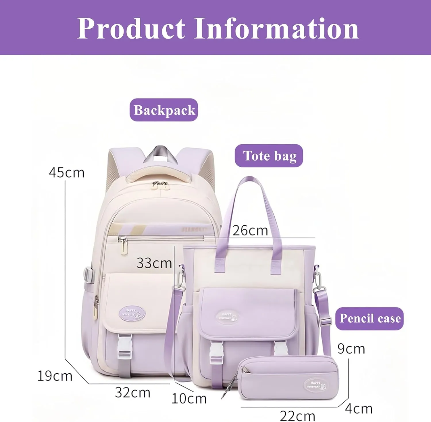 Mildame Backpacks for Girls Set, Aesthetic Backpack for Teens, Lightweight Classic Backpack for Kids, 3Pcs Boys Girls Bookbags with Cute Pendant