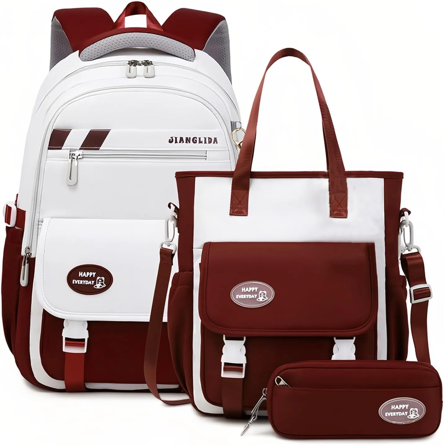 Mildame Backpacks for Girls Set, Aesthetic Backpack for Teens, Lightweight Classic Backpack for Kids, 3Pcs Boys Girls Bookbags with Cute Pendant