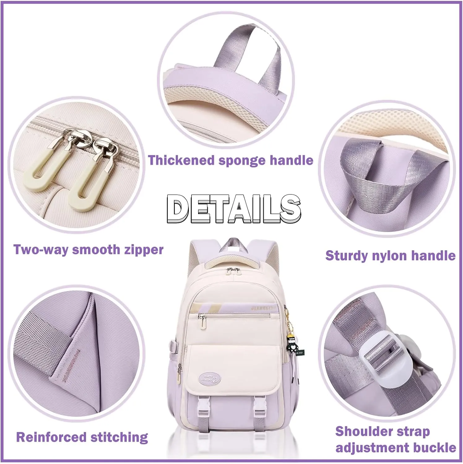 Mildame Backpacks for Girls Set, Aesthetic Backpack for Teens, Lightweight Classic Backpack for Kids, 3Pcs Boys Girls Bookbags with Cute Pendant