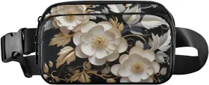 Mini Belt Bag Waist Packs Waist Pouch Crossbody Bags White Flower Carved for Workout Running Travelling Hiking