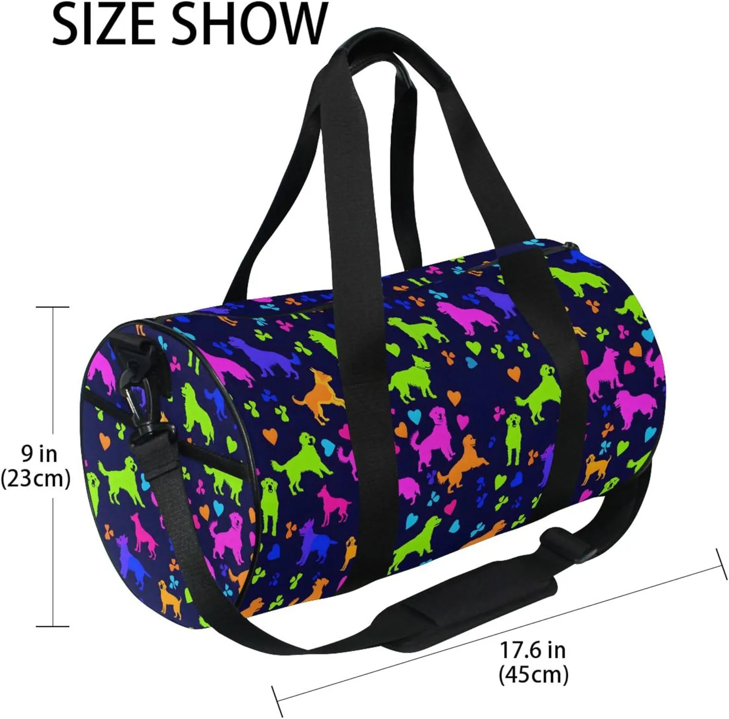 MNSRUU Sports Duffel Bags, Multicolor Dogs Hearts and Paw Athletic Gym Bag Overnight Workout Travel Tote Luggage for Men Women Yoga