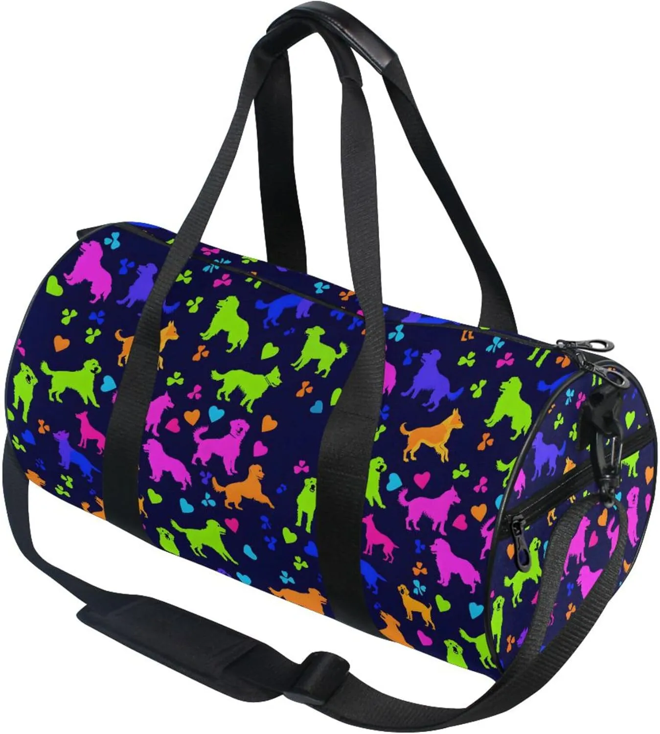 MNSRUU Sports Duffel Bags, Multicolor Dogs Hearts and Paw Athletic Gym Bag Overnight Workout Travel Tote Luggage for Men Women Yoga