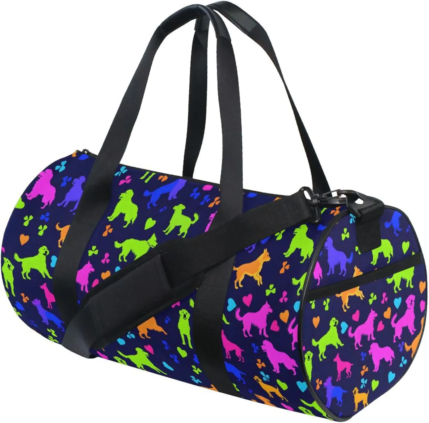 MNSRUU Sports Duffel Bags, Multicolor Dogs Hearts and Paw Athletic Gym Bag Overnight Workout Travel Tote Luggage for Men Women Yoga