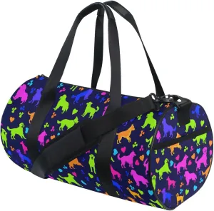 MNSRUU Sports Duffel Bags, Multicolor Dogs Hearts and Paw Athletic Gym Bag Overnight Workout Travel Tote Luggage for Men Women Yoga