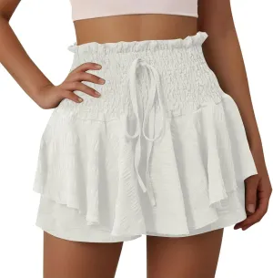 Mokkpeq Women's Beach Skorts with Lining | High Waist Lace Up Tiered-Ruffled Shorts | Summer Casual Layered Yoga Skirt Shorts