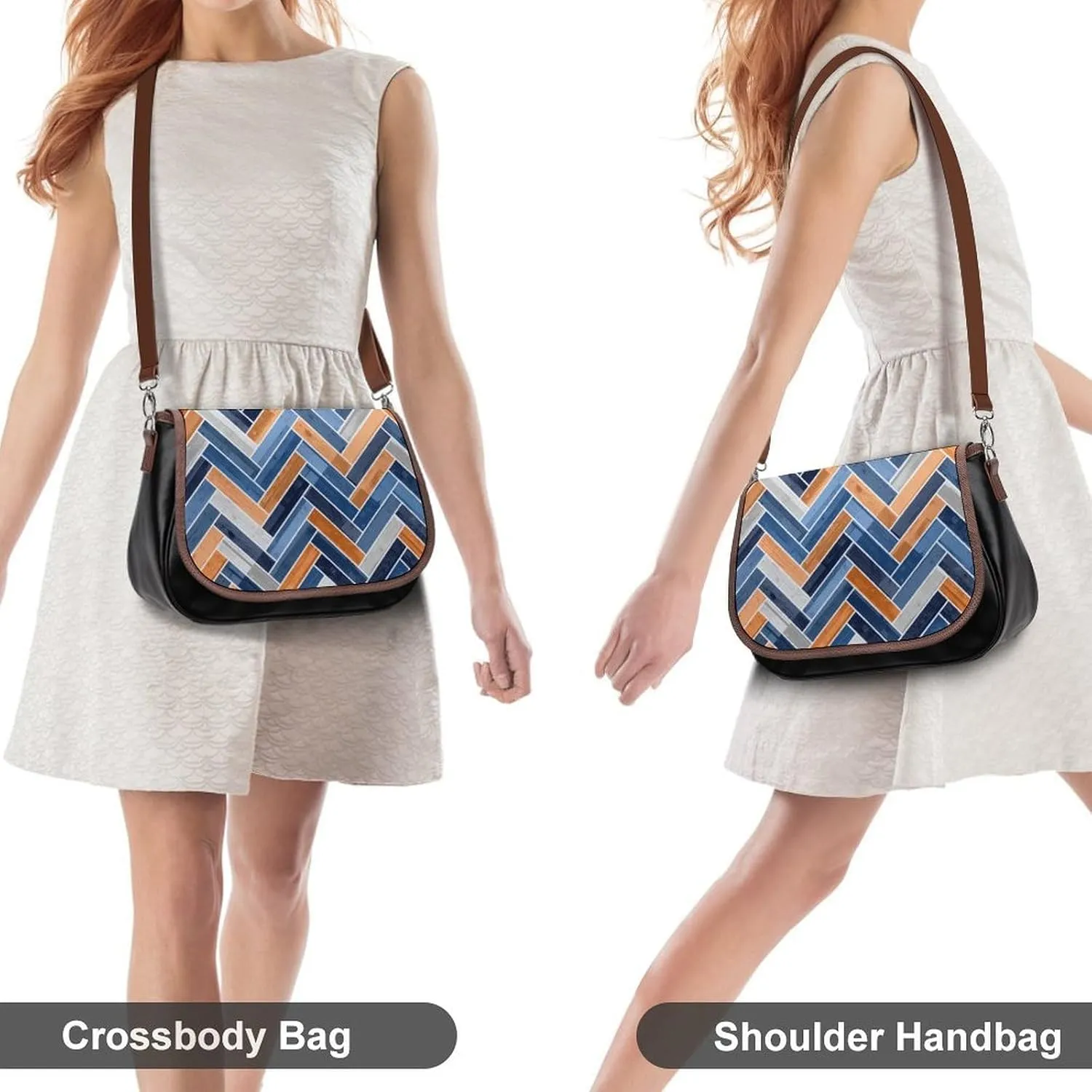 Mother Pearl Tiles Leather Shoulder Bag with Detachable Shoulder Strap Versatile for Daily Use