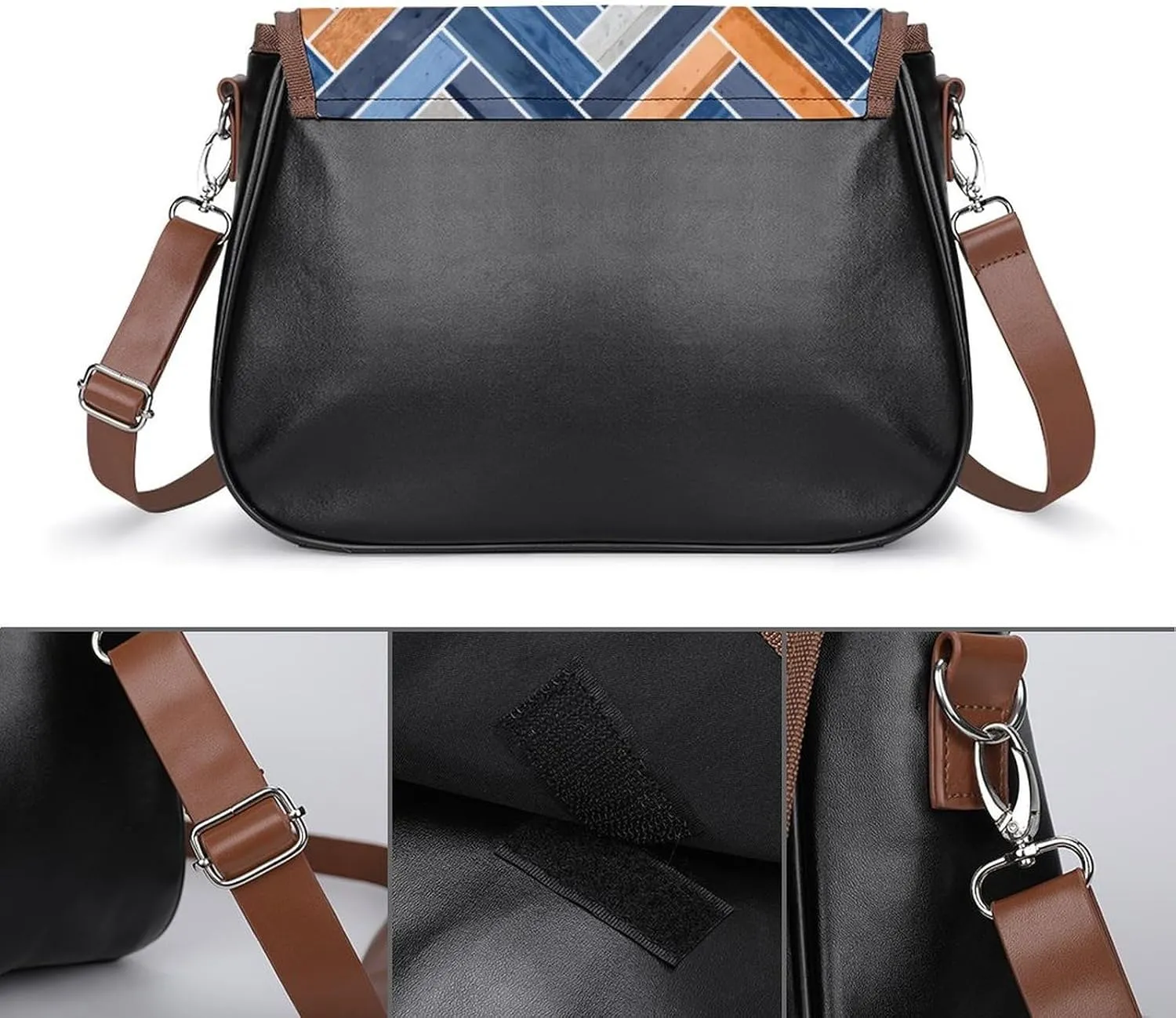 Mother Pearl Tiles Leather Shoulder Bag with Detachable Shoulder Strap Versatile for Daily Use