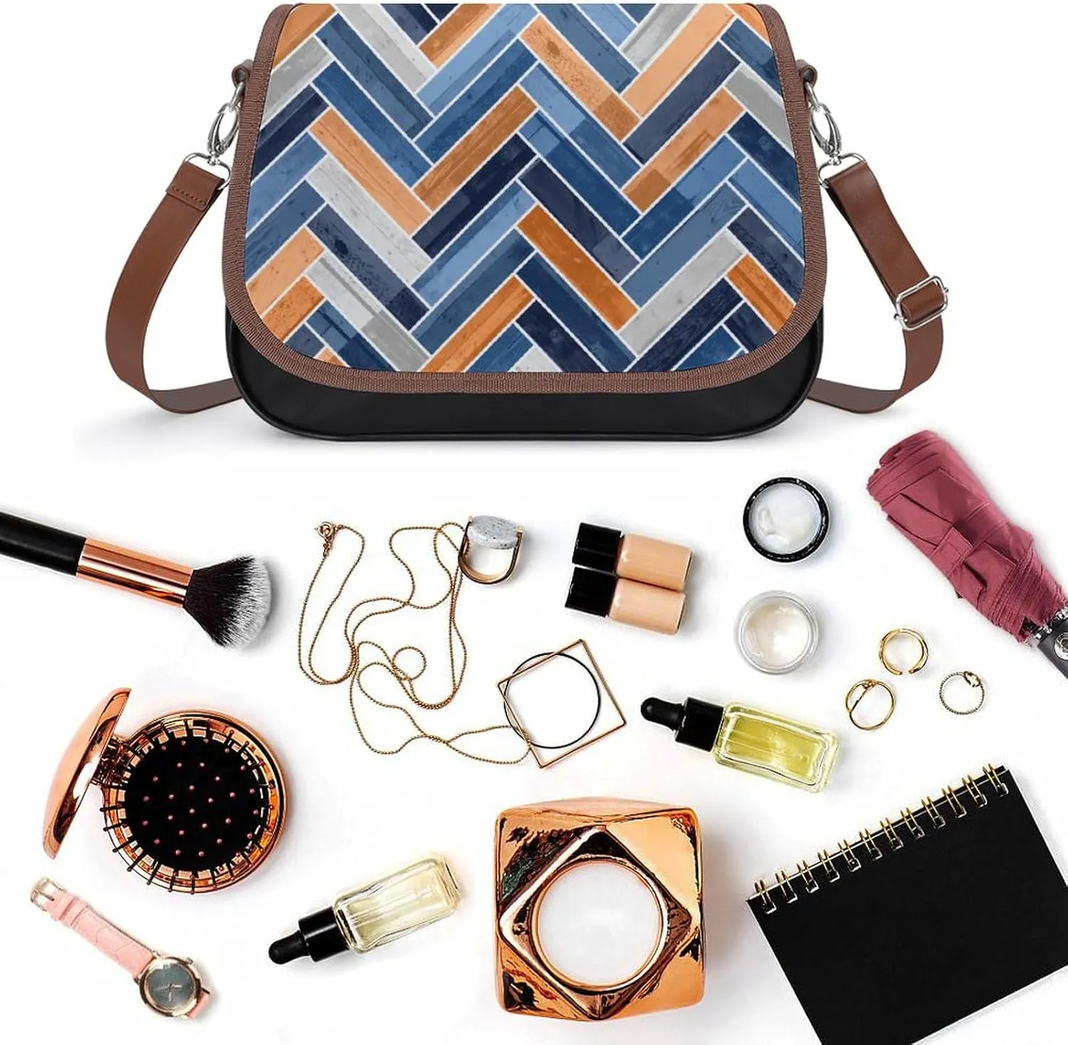 Mother Pearl Tiles Leather Shoulder Bag with Detachable Shoulder Strap Versatile for Daily Use