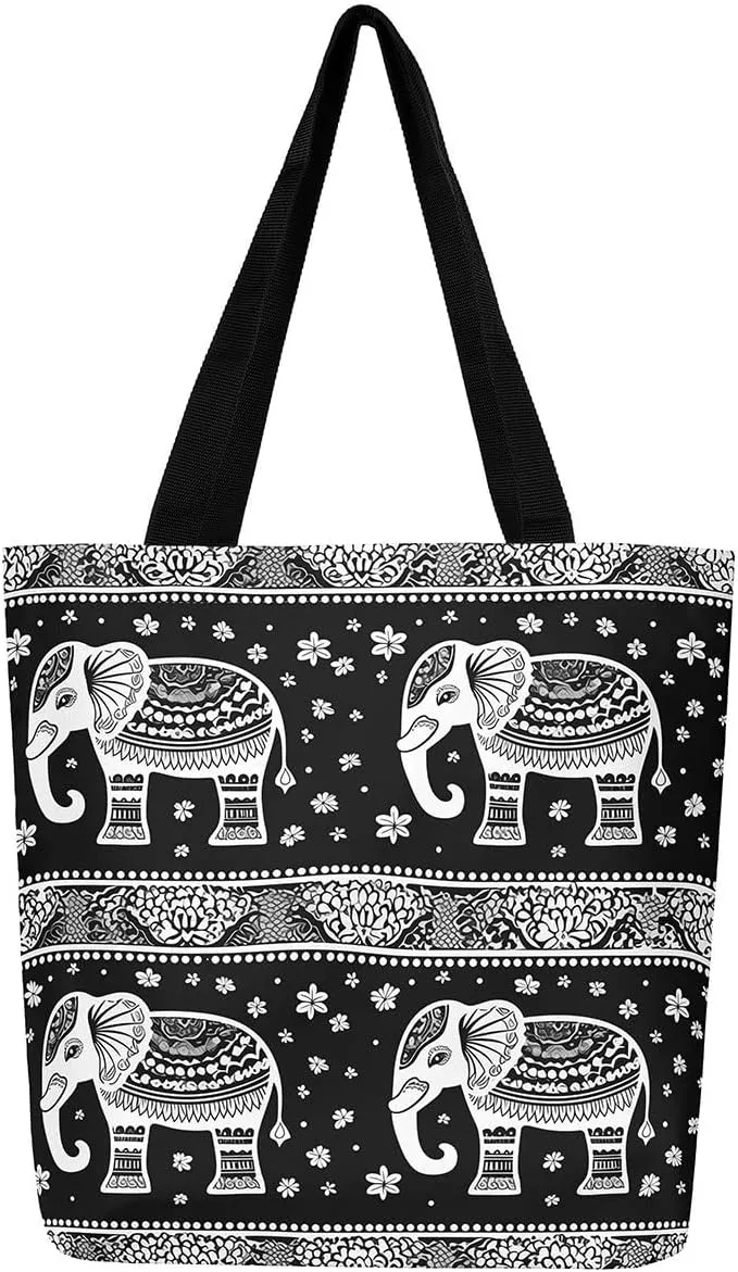 Mountain River Canvas Tote Bag for Women,Pineforest Waterproof Beach Bag Trees Gold Sun Lake Shoulder Bag