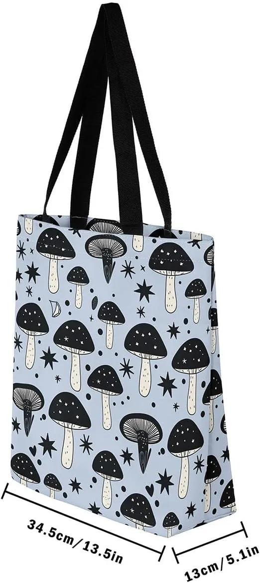 Mountain River Canvas Tote Bag for Women,Pineforest Waterproof Beach Bag Trees Gold Sun Lake Shoulder Bag