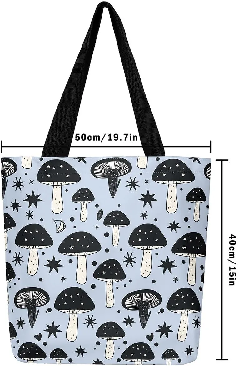 Mountain River Canvas Tote Bag for Women,Pineforest Waterproof Beach Bag Trees Gold Sun Lake Shoulder Bag