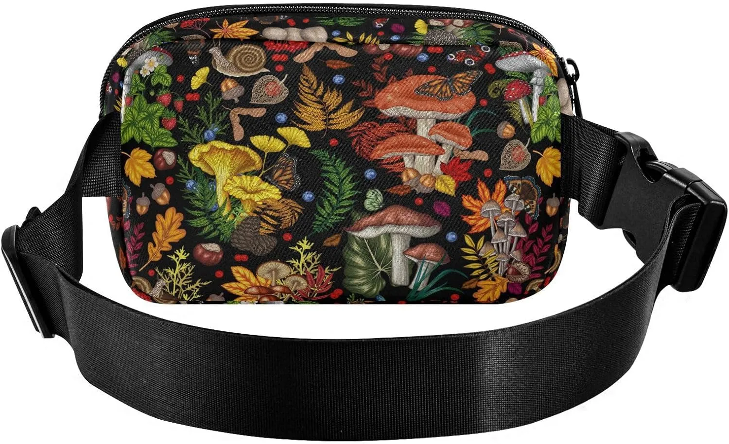 Mushroom Snail Butterflies Fanny Packs for Women & Men Waterproof Waist Pack Fashion Casual Crossbody Bags Hip Bum Bag with Adjustable Strap Hands Free for Outdoors, Hiking, Running, Travel