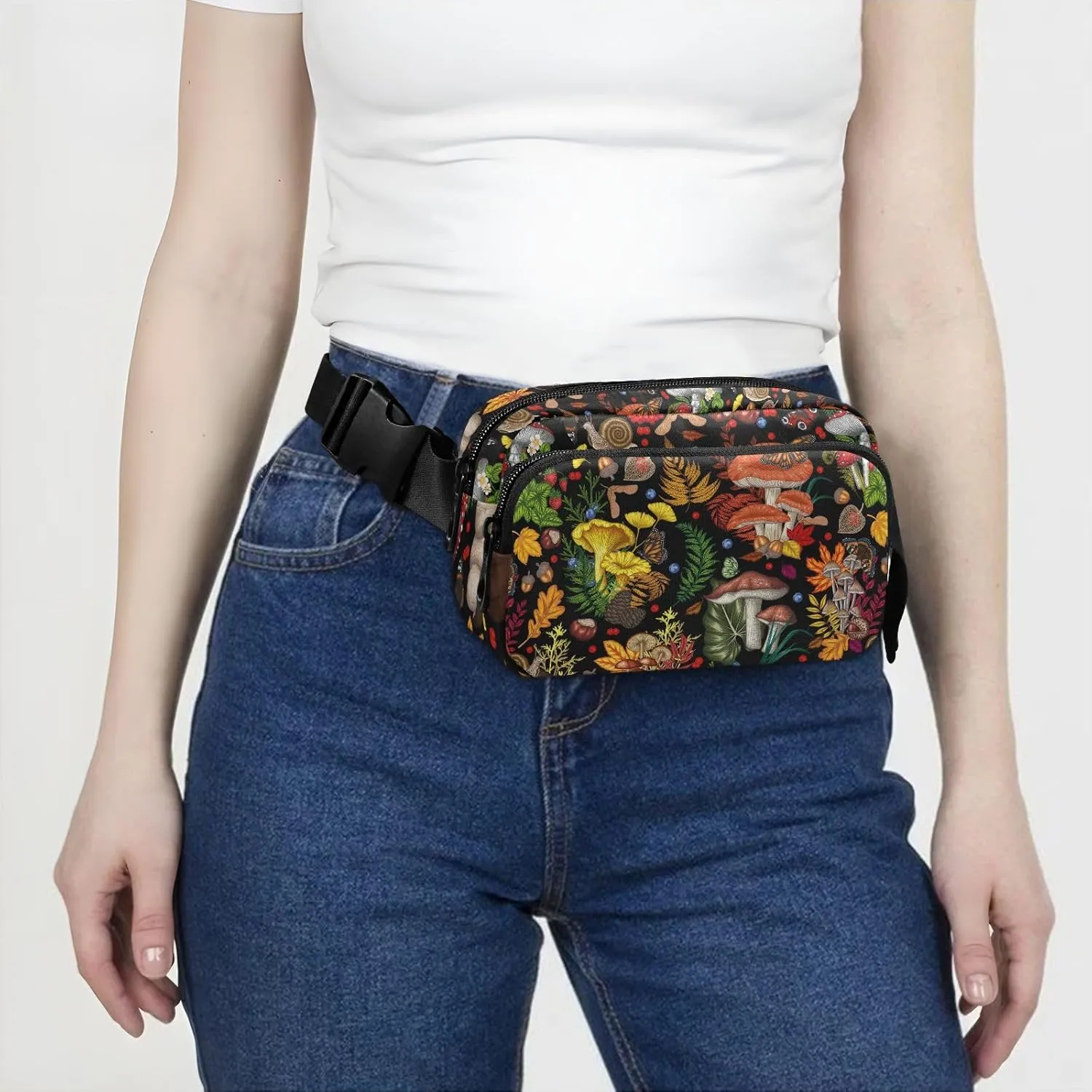 Mushroom Snail Butterflies Fanny Packs for Women & Men Waterproof Waist Pack Fashion Casual Crossbody Bags Hip Bum Bag with Adjustable Strap Hands Free for Outdoors, Hiking, Running, Travel