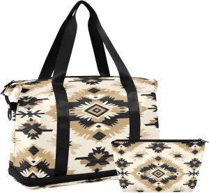 Native American Tapestry Patterans Sports Gym Bag,Travel Duffel bag with Wet Pocket & Shoes Compartment Lightweight Waterproof Overnight Bag for Men Women