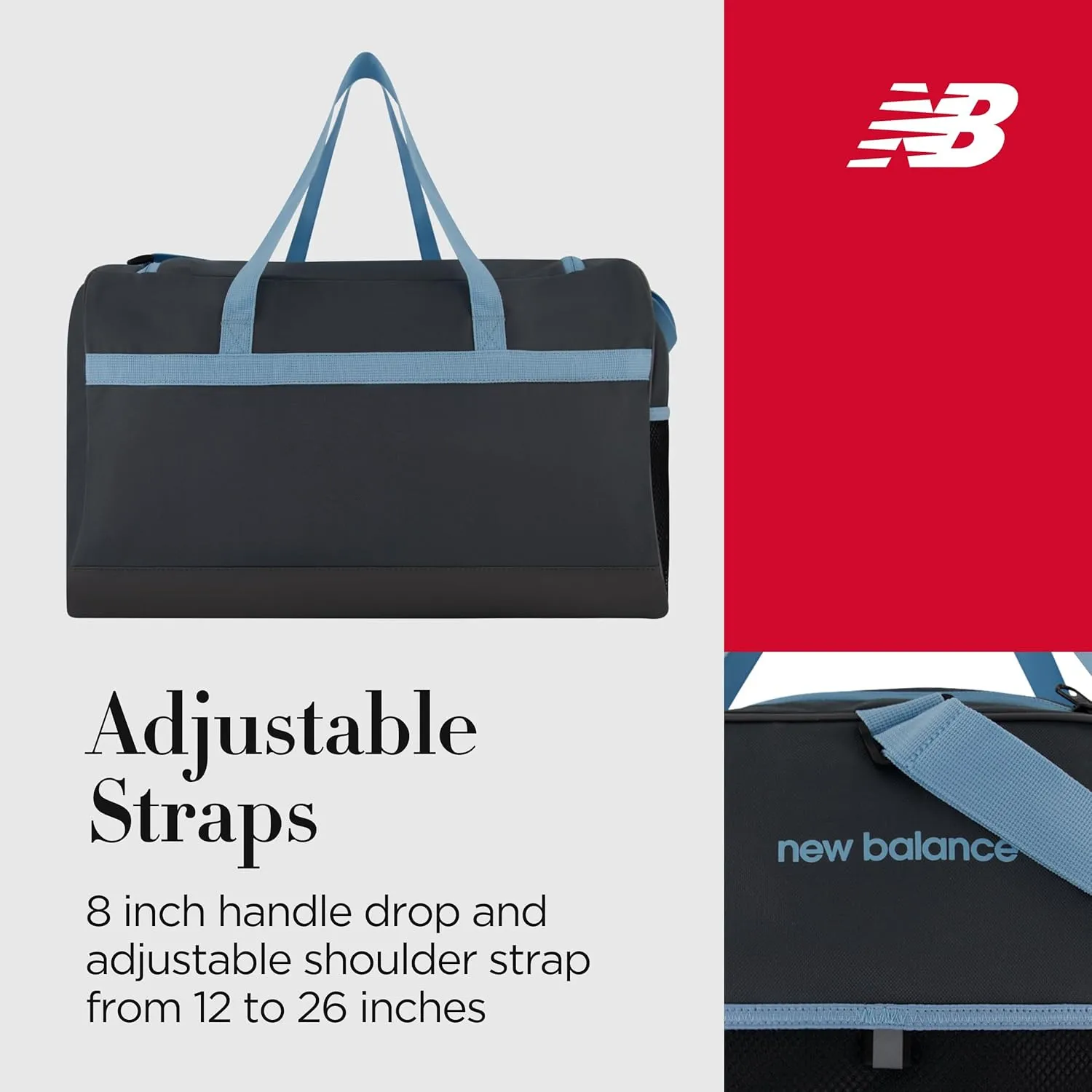 New Balance Duffel Bag, Small Carry On Gym Travel Luggage with Carrier Handles and Adjustable Shoulder Strap