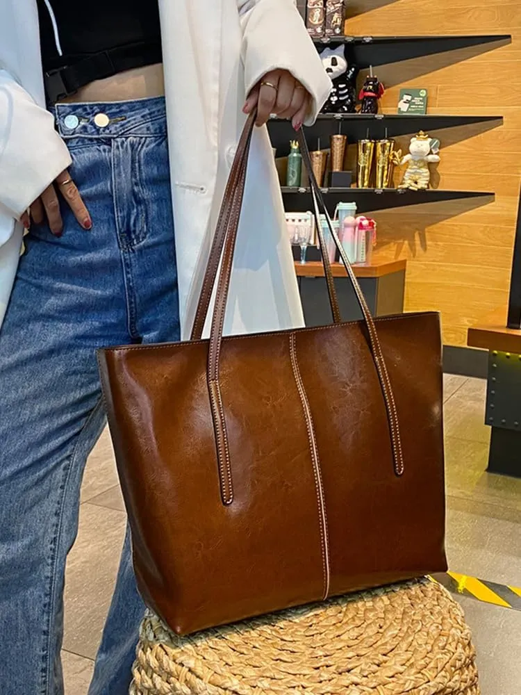 New Coffee Women Handbag 100% Genuine Leather Ladies Shoulder Purse Ladies Black Tote Bag Large Capacity Shopper Bags