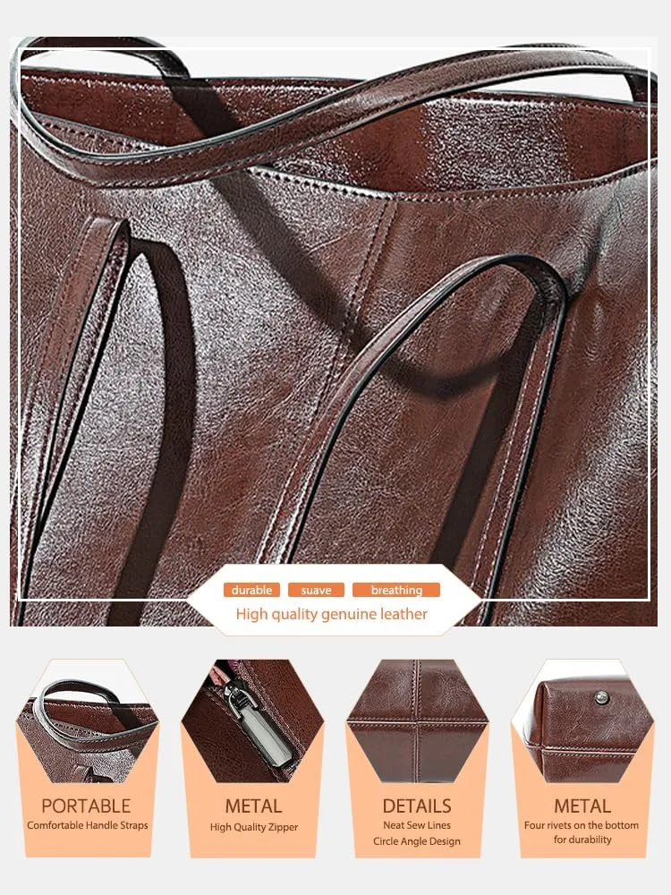 New Coffee Women Handbag 100% Genuine Leather Ladies Shoulder Purse Ladies Black Tote Bag Large Capacity Shopper Bags