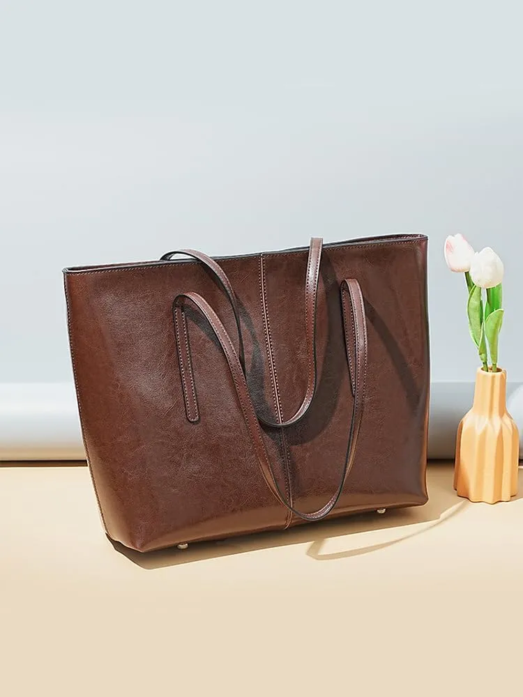 New Coffee Women Handbag 100% Genuine Leather Ladies Shoulder Purse Ladies Black Tote Bag Large Capacity Shopper Bags