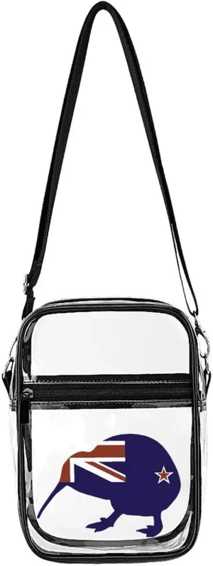 New Zealand Flag Kiwi Cute Crossbody Purses Unisex Transparent Shoulder Bag Adjustable Strap Handbag
