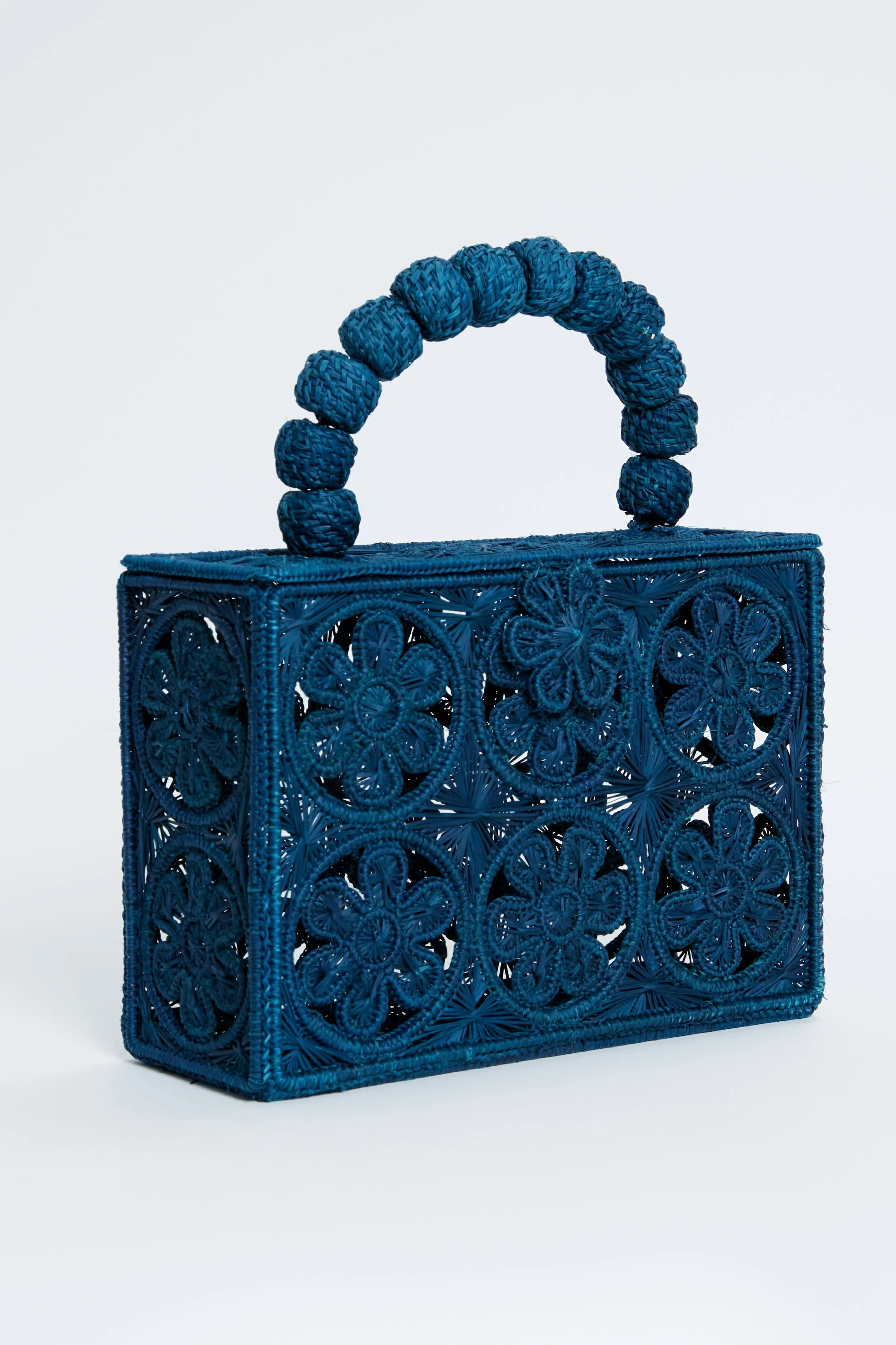 Newport Navy Rattan Bloom Clutch