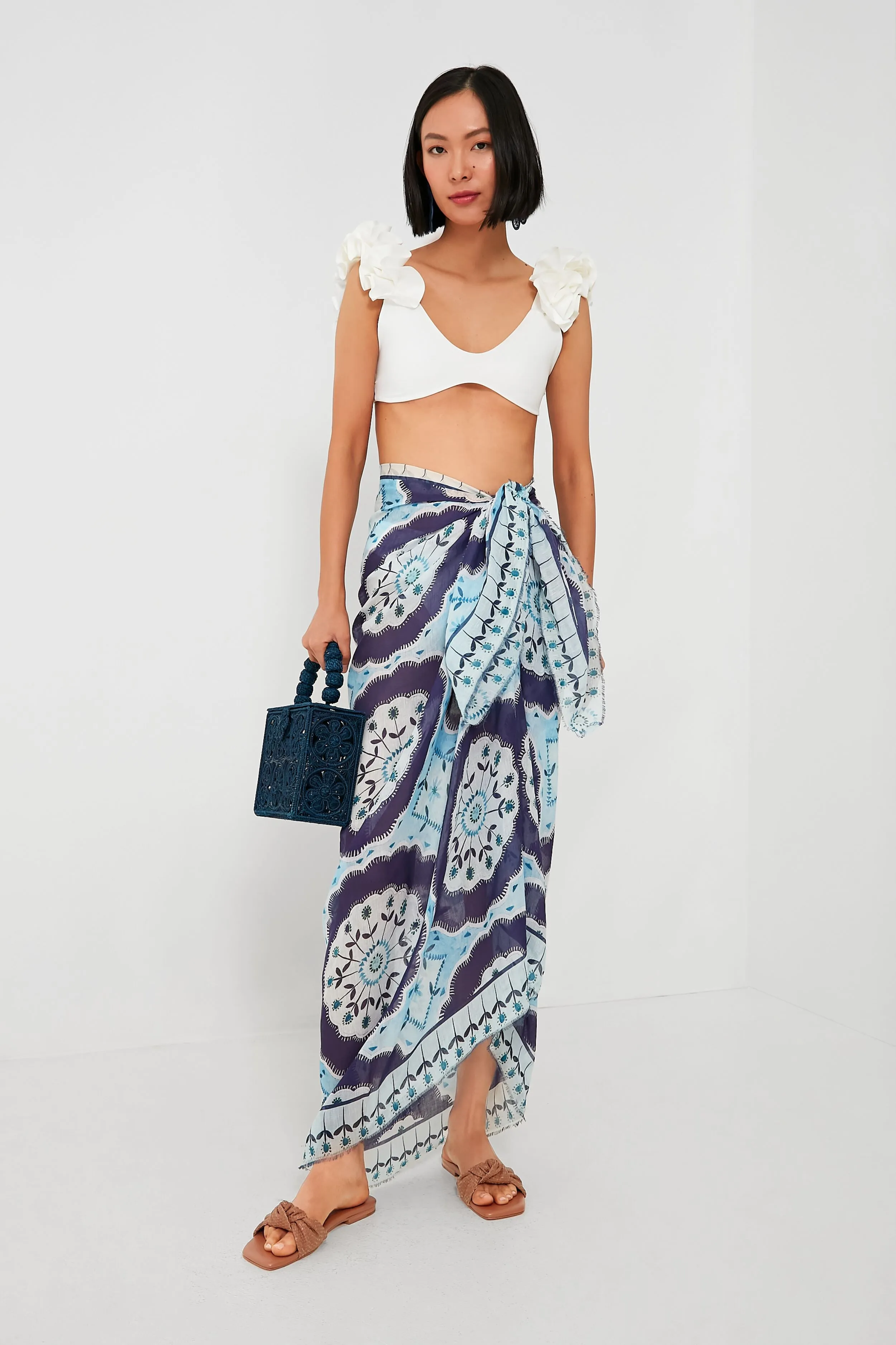 Newport Navy Rattan Bloom Clutch