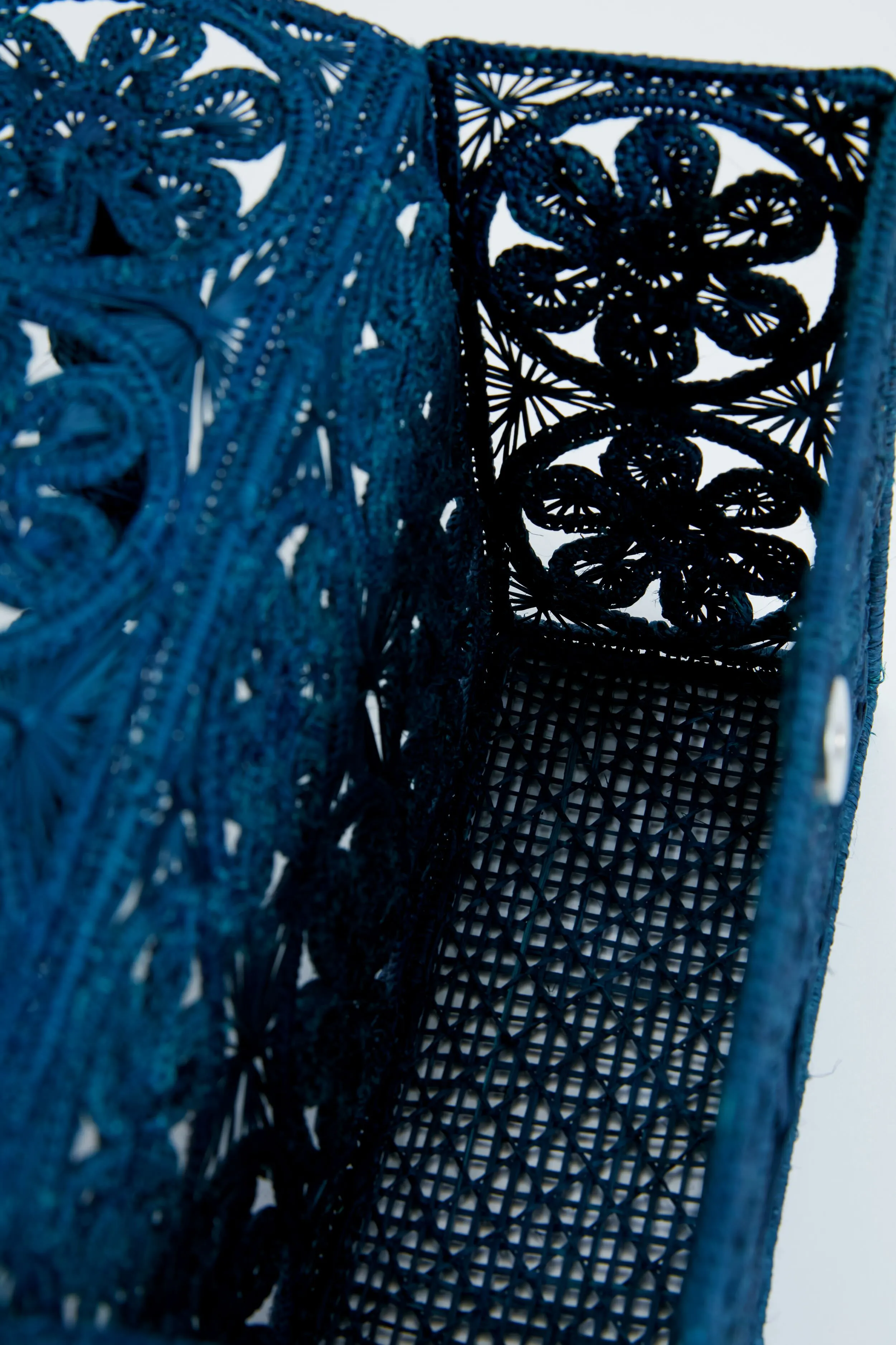Newport Navy Rattan Bloom Clutch