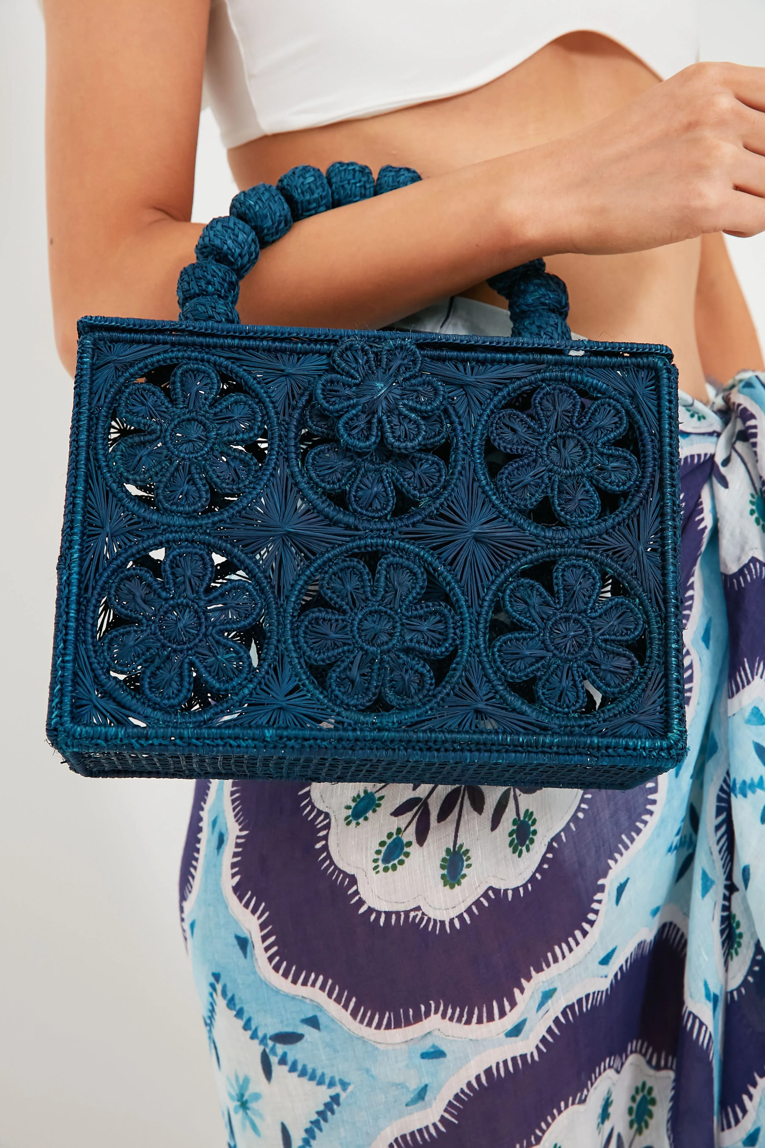 Newport Navy Rattan Bloom Clutch