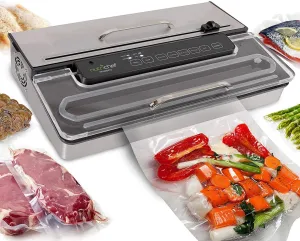 NutriChef Commercial Grade Vacuum Sealer Machine - 400W Automatic Double Piston Pump Air Seal Machine Meat Packing Sealing Storage Preservation Sous Vide w/ Dry Wet Seal, Vac Roll Bags - PKVS50STS