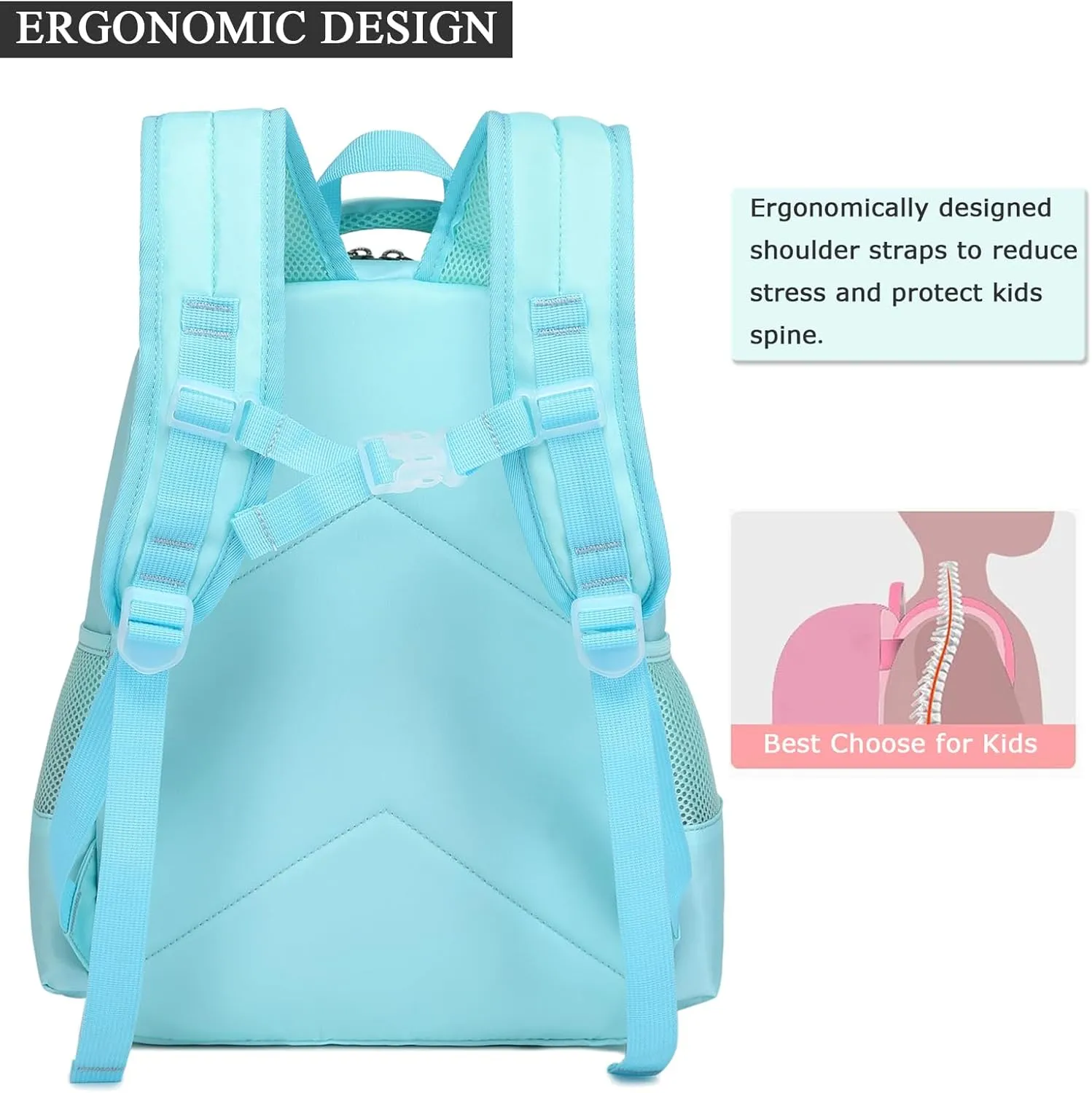 Octsky Unicorn Backpack for Girls, Kids Preschool Backpacks Cute Lightweight With Chest Strap and Lunchbox (Unicorn-Lake)